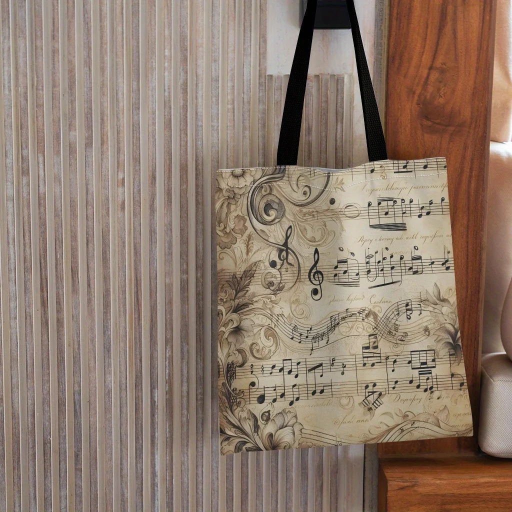 Vintage Music Score Print Tote Bag, Spacious and Stylish Durable Reusable Women's Shoulder Bag