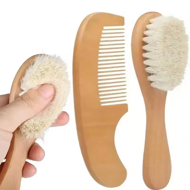 1/2Pcs Baby Wood Brush Comb Beech Soft Wool Newborn Comb for Head Massager Baby Cleaning Shower Pure Natur Hairbrush Baby Care