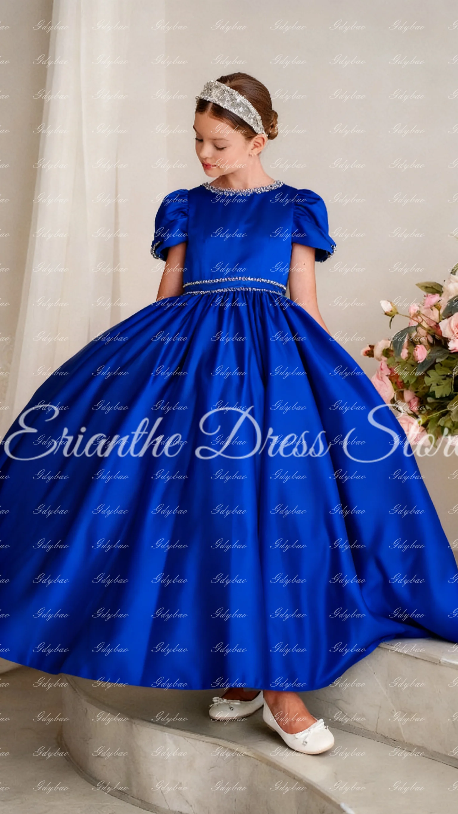 Simply Classic Satin Flower Girl Dress for Wedding Short Sleeve Ankle Lenght Birthday Party First Communion Ball Gowns Custom
