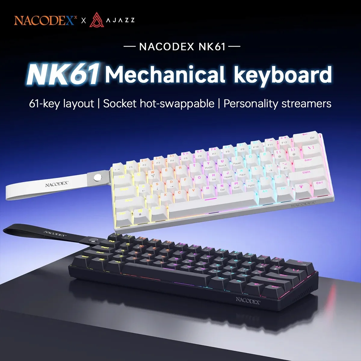 AJAZZ NK61 Wired Mechanical Keyboard 61 Keys Hot-Swappable RGB Backlit ABS Material for PC Laptop Gaming Office DIY Red Switch