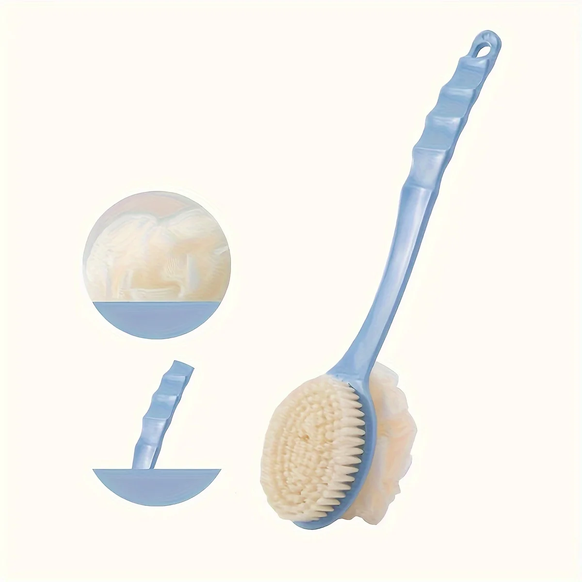 Double Sided Bath Brush with Non-Slip Grip Long Handle Back Scrubber Soft Bristle Exfoliating Body Brush with Hanging Hook