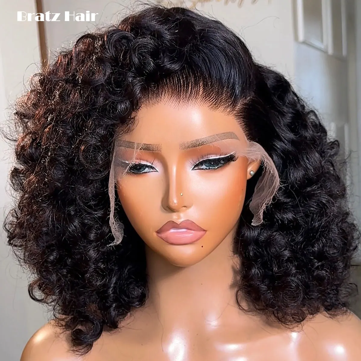 Natural Black Big Gorgeous Curls Lace Front Glueless Bob Human Hair 13x6 13x4 HD Lace Front Bounce Curly Wig for Black Woman