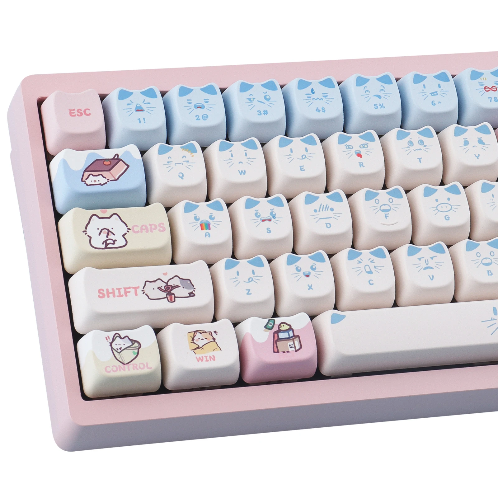 142 keys of the Light blue cat Keycaps PBT Dye-Sublimated  MAO Profile  For Mechanical Keyboard