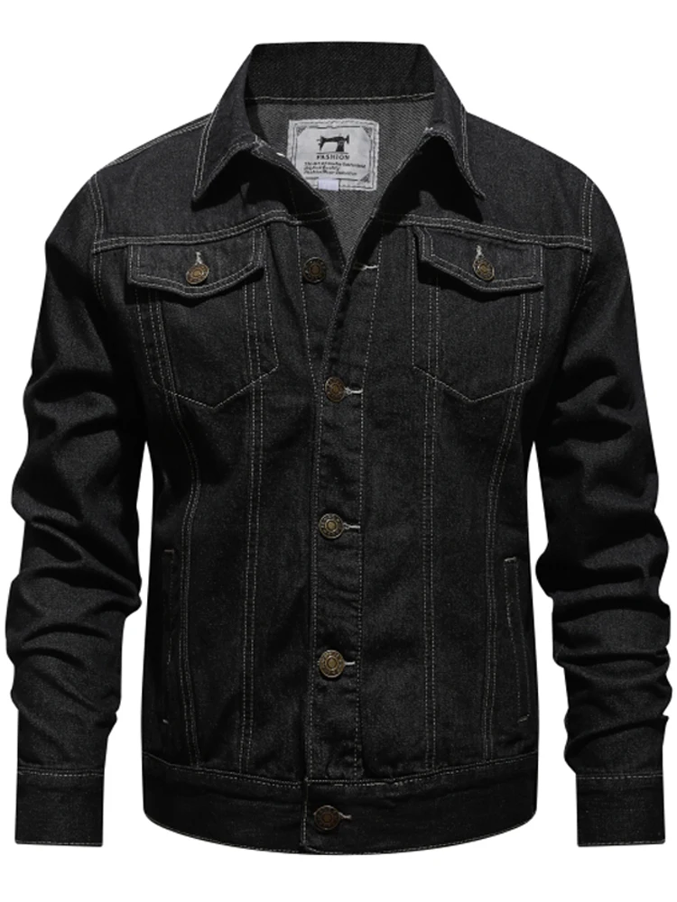 Size S-5XL Cotton Denim Jacket Men Casual Solid Color Lapel Single Breasted Jeans Jacket Men Autumn Slim Fit Quality Mens Coat