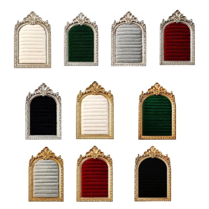 195C Jewelry Display Box with Resin Arch and Soft Lined Grooves for Rings and Earrings, Decorative Vanity Storage Case