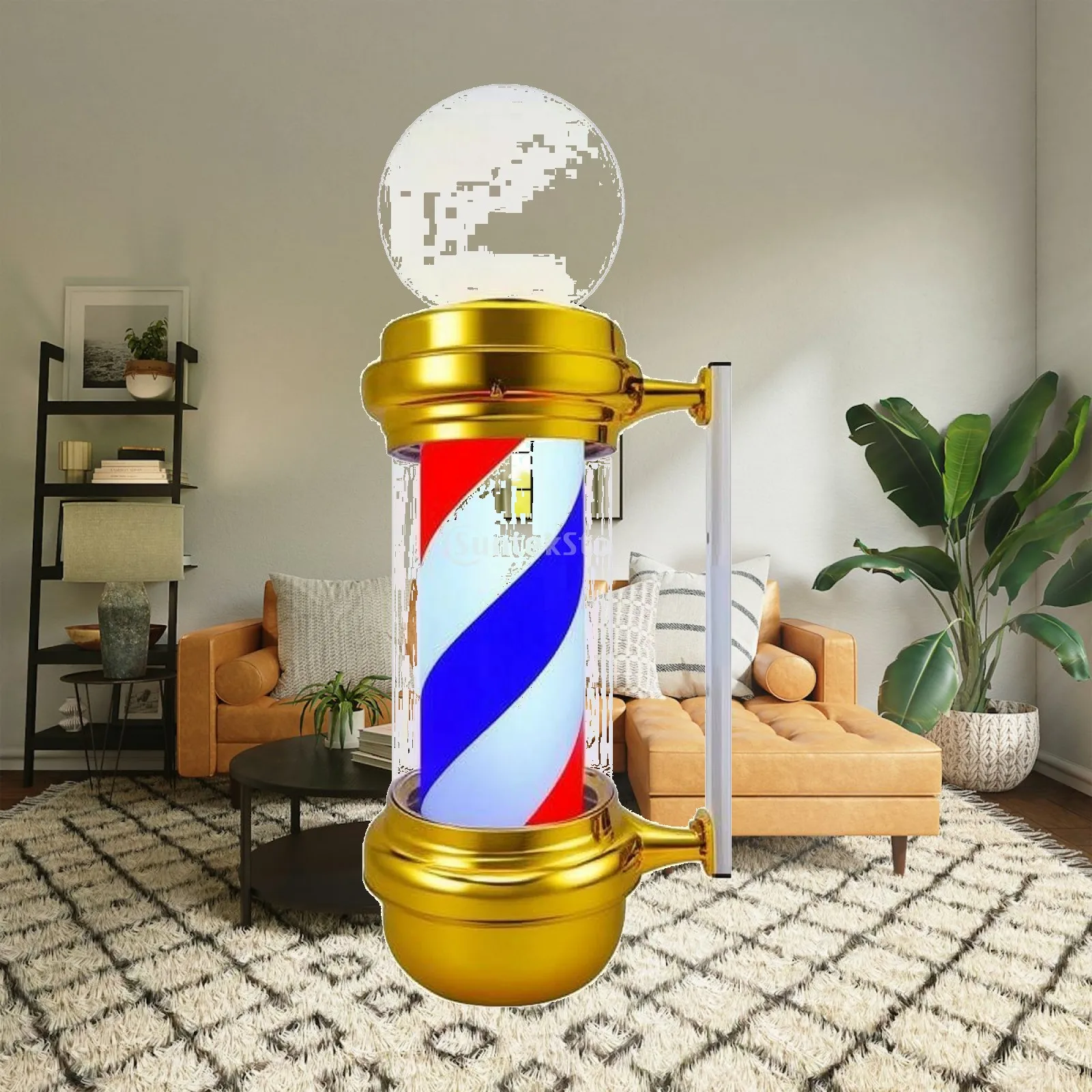 Wall-Mounted Barber Shop Pole Light Waterproof Barber Shop Pole Light with Globe Top Illuminated for Grooming Studio Owners