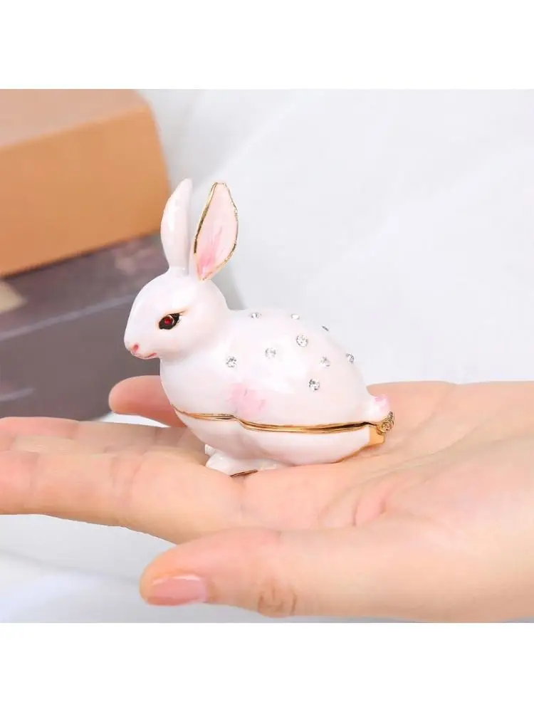31BB Miniature Rabbit Ornament Jewelry Container Great For Dresser Display