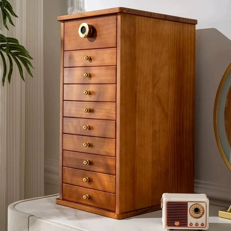 Solid Wood Jewelry Organizer Box Large Capacity Jewelery Storage Boxes with Lock 10 Layer Drawer Ring Earrings Storage Box