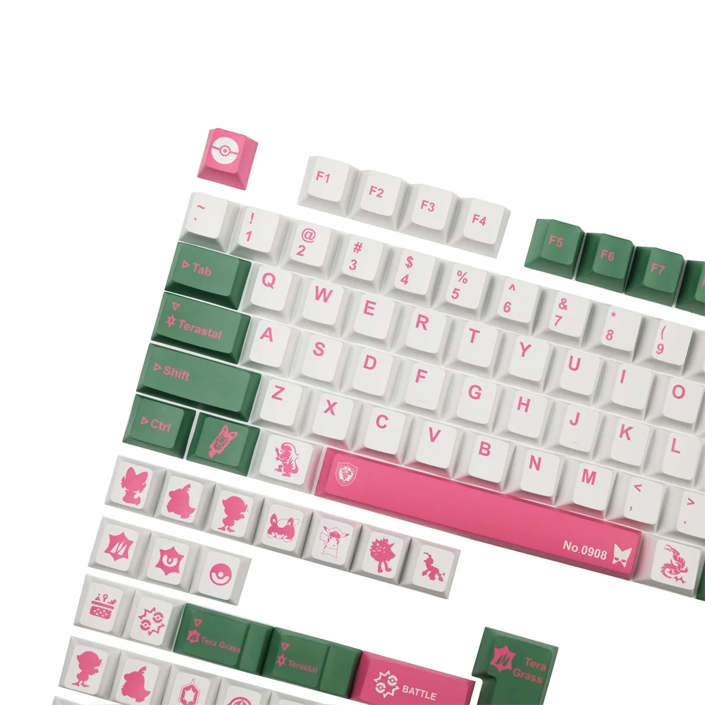 Red Green Cat Keycap Cherry Profile 142 Keys Custom Design PBT Keycaps DYE Subbed ISO Enter ANSI Layout For Mechanical Keyboard