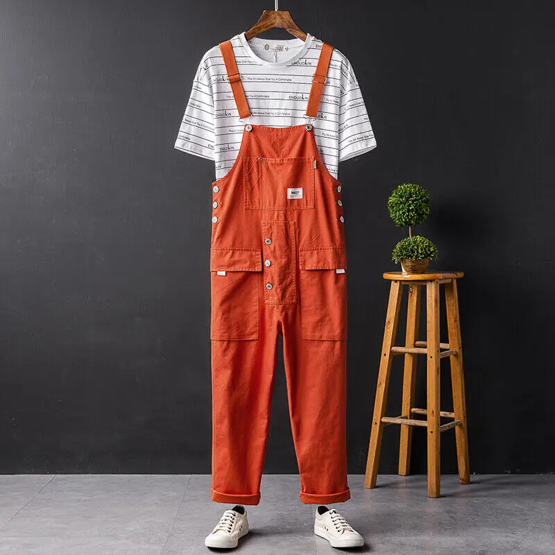 Spring and Autumn Leisure Commuting Multi Pocket Couple Straight Tube Loose Work Jumpsuit Overalls Young Men