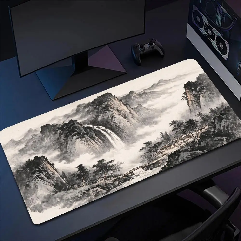 Chinese Ink Wash Mountain Water Desk Mat Precision Tracking Non Slip Rubber Base Large Size For Quiet Study Room