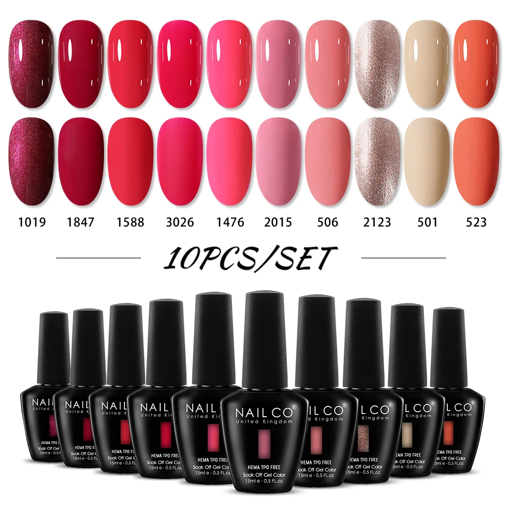 NAILCO 15ml 10pcs/Set HEMA TPO FREE Gel Nail Polish UV Gel Nail Polish Pink Nail Lakiery Esmalte Top Base Nail Art Design Vernis