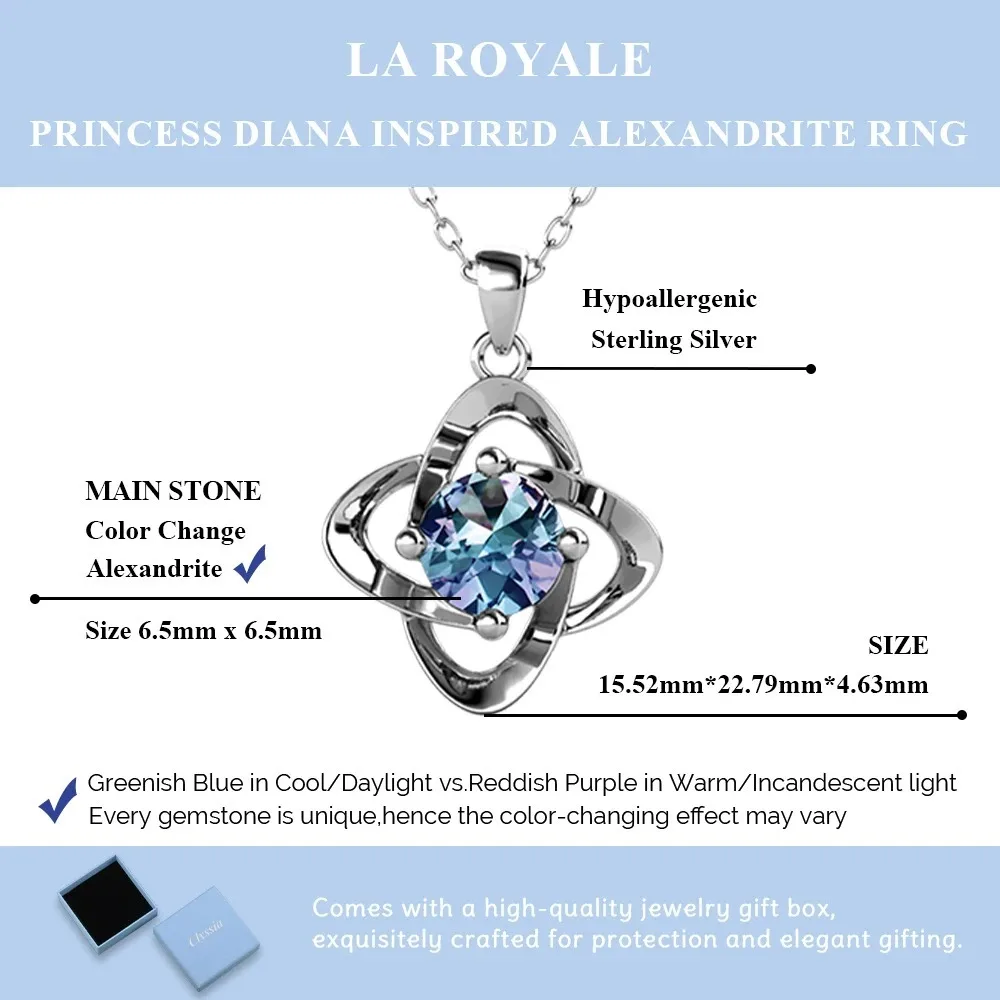 Alexandrite Four Leaf Clover Necklace 925 Sterling Silver Dainty Elegant Women Jewelry Wedding Anniversary Gift Fine Vintage