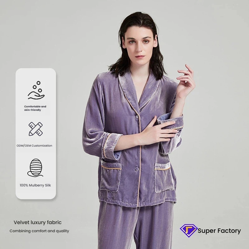 Luxury Silk Velvet Pajamas Set for Women Shawl Collar Long Sleeve Elegant Autumn Winter Lounge Wear Thick Sleepwear Home Clothes