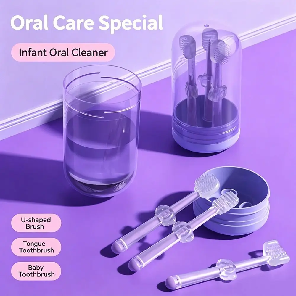 3pcs/set Soft Silicone Baby Toothbrush Easy Clean Care Set Baby Oral Cleaner Multi-Angle Cleaning Safe Infant Toddler Oral Care