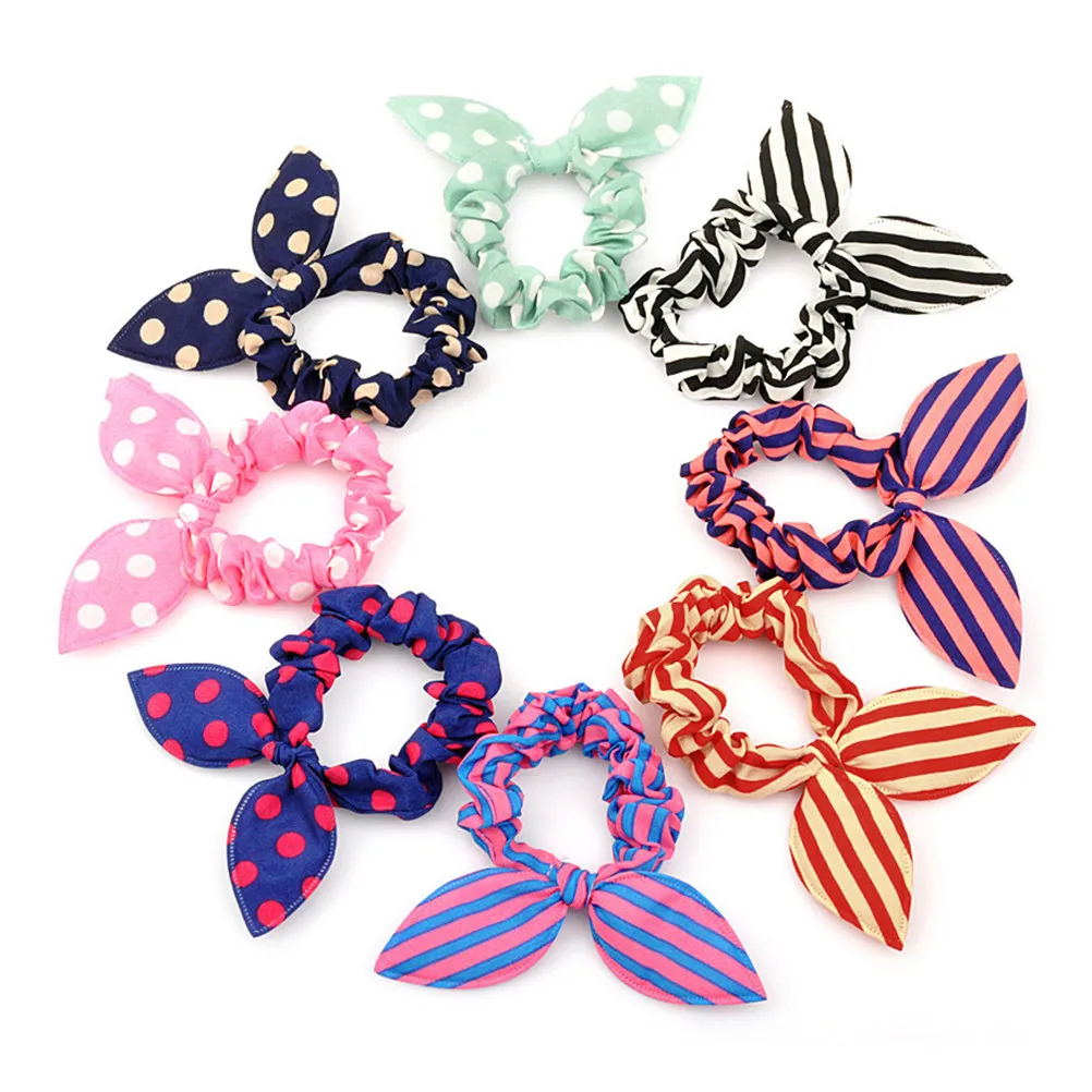20pcs Rabbit Ear Tie Bands Colorful Elastic Ponytail Holders For Girls Durable Accessories Bunny Ear Hair Bow Curly Long Short