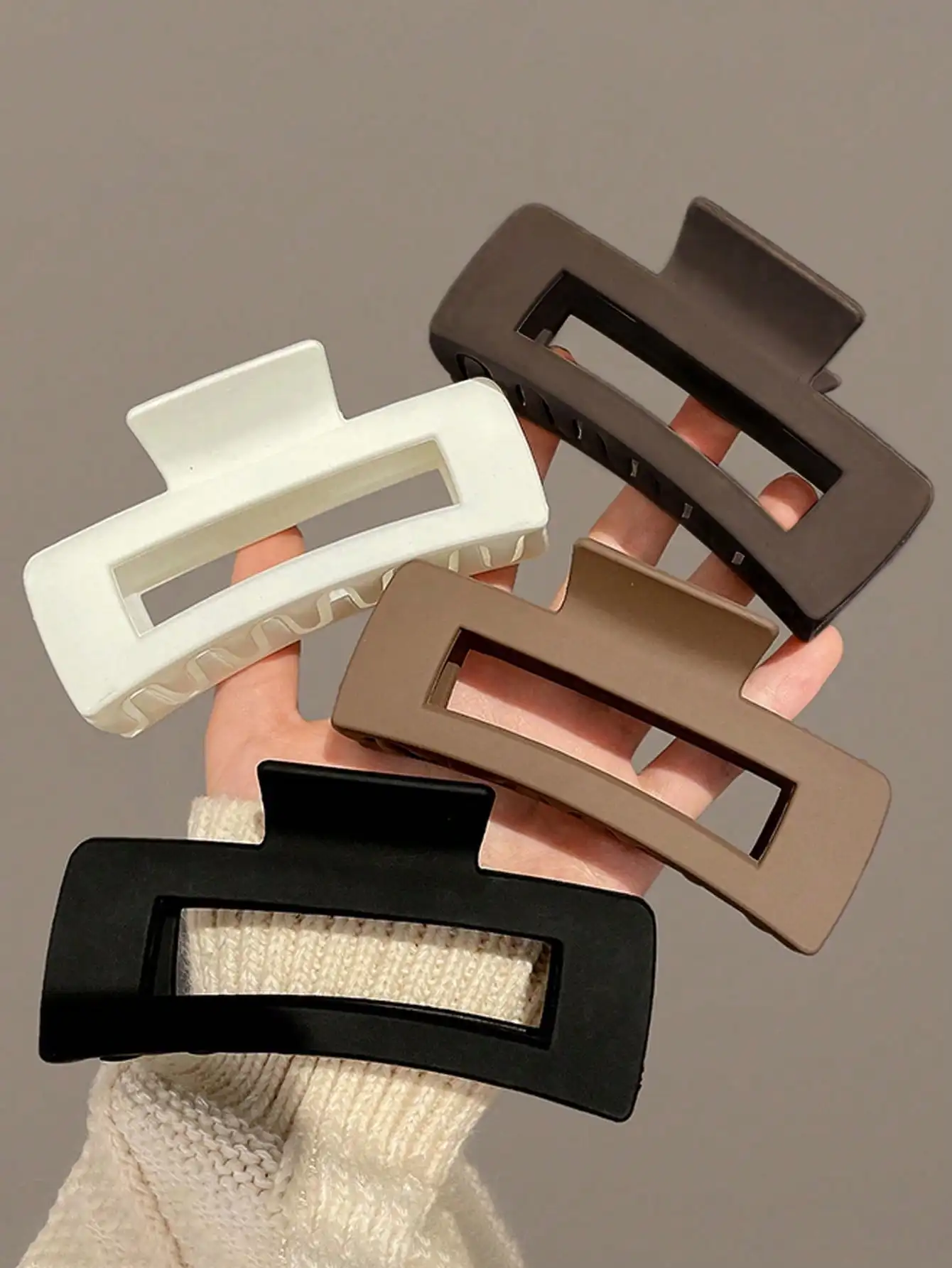 Livesso 4pcs/1pc Women's Black, White, Brown 4.33in/11cm Square Plastic Large Hair Clips, Fashionable, Elegant, Versatile, Minimalist Style, Suitable For Daily, Party, Commute, Vacation - Hair Claws For Styling, Washing, Make-Up,  sc260113182458963930493