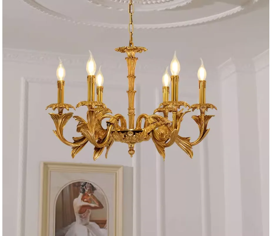 European Copper Chandelier D66cm H50cm Candle Style De Villa Entrance Living Bedroom Aisle Restaurant Decorative Pendent Light