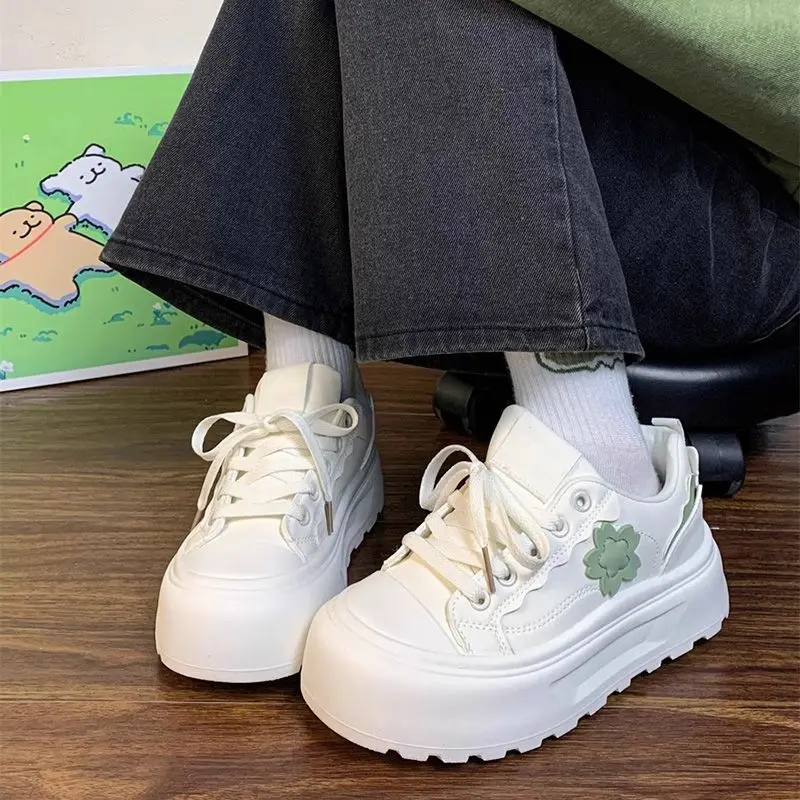 2025 New Spring and Autumn Women's Height Increase Chunky Sneakers Thick Sole Shoes Student Casual Lace Up Shoes for Women