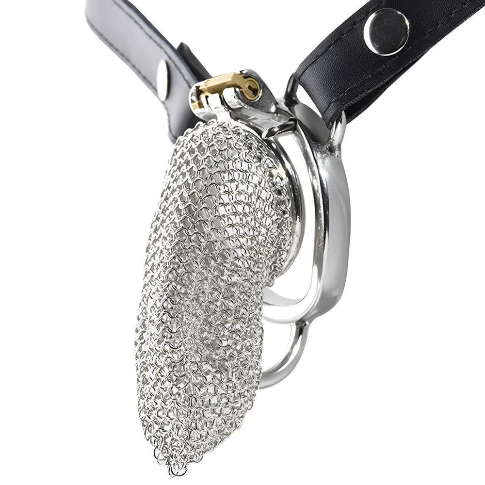 ST CAT Steel Male Chastity Cage Mesh Lock Cock Cage Penis Rings Metal Chastity Belt Band Erotic BDSM Adult Sex Toys for Men 