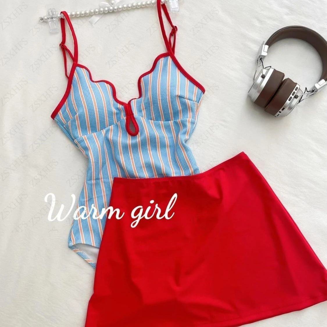 Sexy Stripe Jumpsuit Women Bikini Set waist Hollowed out Strap Swimsuit Women Bohemian Beach Vacation Casual Cross Back Swimsuit