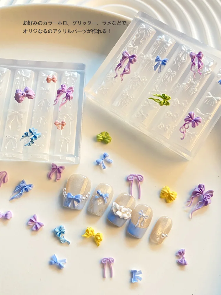 TSZS 1PC 3D Kawaii  Fairy Tale Lace Bow Ribbon Acrylic Mold Fairy Tale Bow Nail Art Decoration DIY Silicone Nail Template