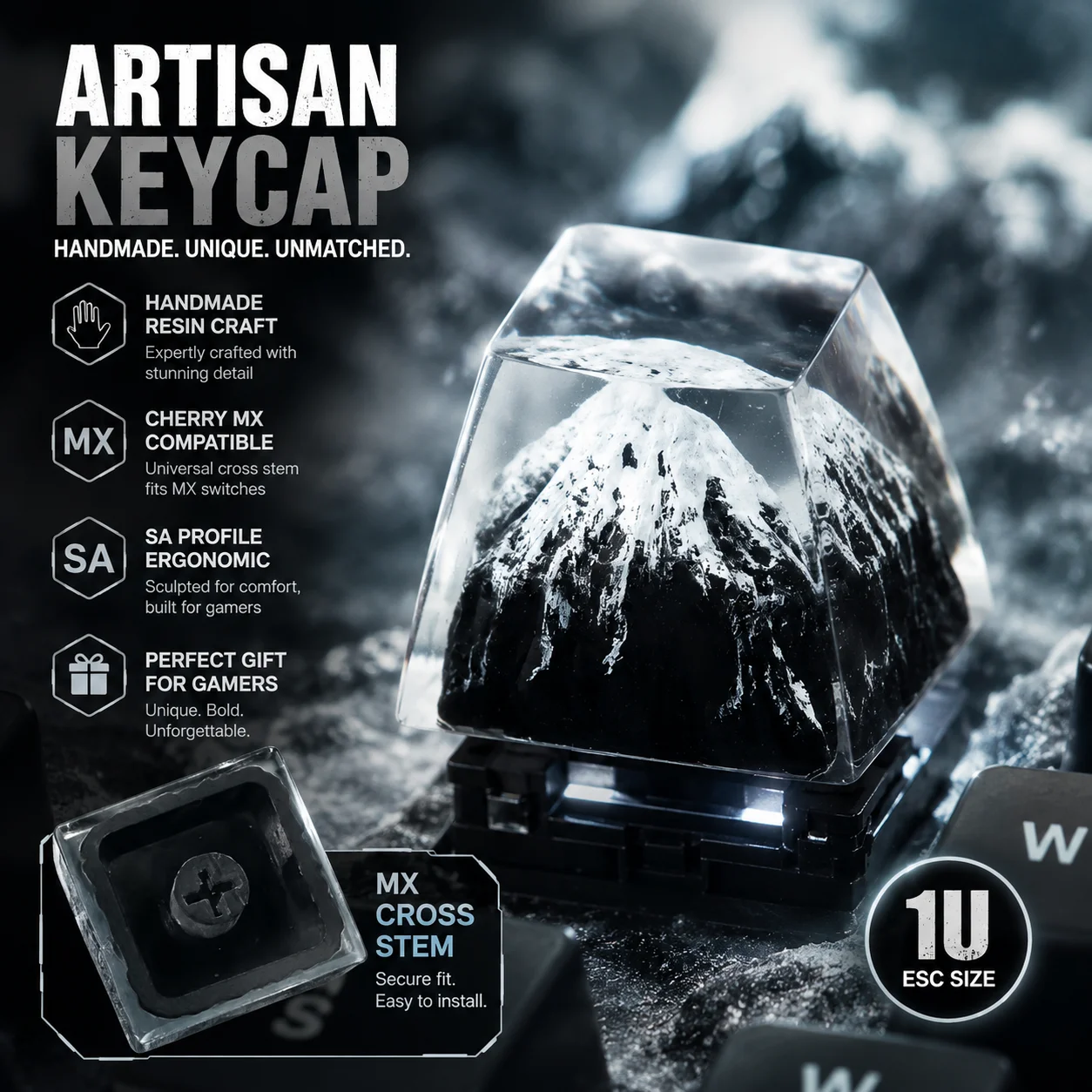 STJORNEX Handmade Snow Mountain Resin Artisan Keycap 1U SA ESC Custom Keycap For Cherry MX Mechanical Keyboard Gamer Gift