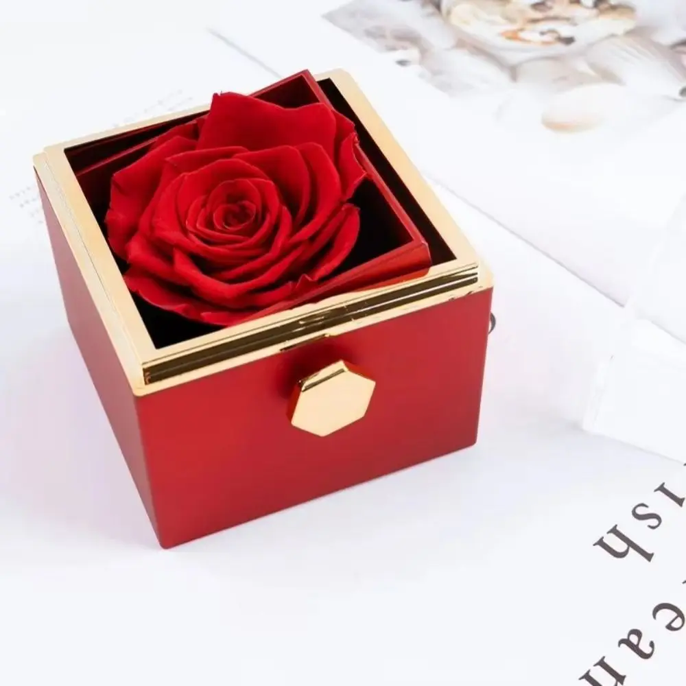 Rotation Rose Jewelry Gift Box Eternal Rose Ring Display Proposal Ring Boxes Luxury Dustproof Jewelry Display Rack Mother's Day