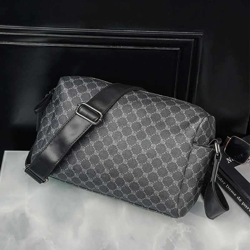Fashion Crossbody Bag Men Floral Plaid Shoulder Bag Men Trend Daily Men's Crossbody Bags Luxury PU Leather Sling Handbags Male
