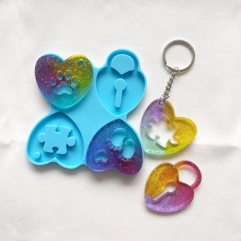 Keychain Casting Mold Lovely Heart Shaped Silicone Molds for Holiday Decoration