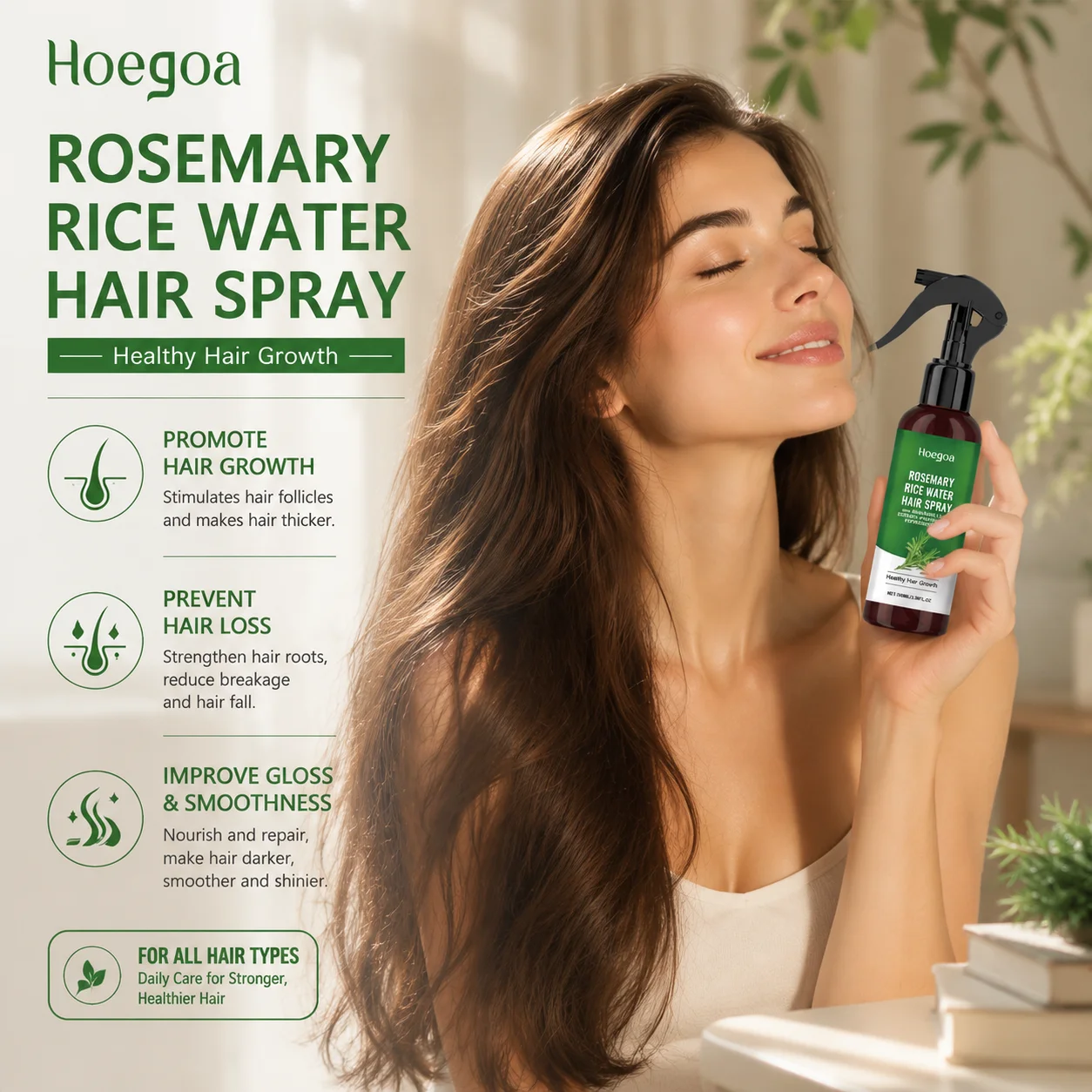 Hoegoa Rosemary Rice Water Hair Spray Anti Hair Loss Prevention Strengthening Hair Care Products Moisturizing Hair Growth Spray