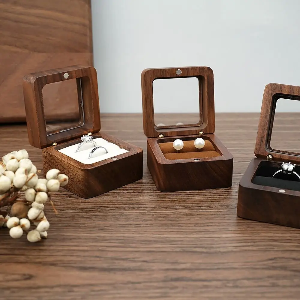 Wooden Jewelry Box Lover Ring Display Box Engagement Wedding Couples Ring Storage Holder Marriage Anniversary Love Gift