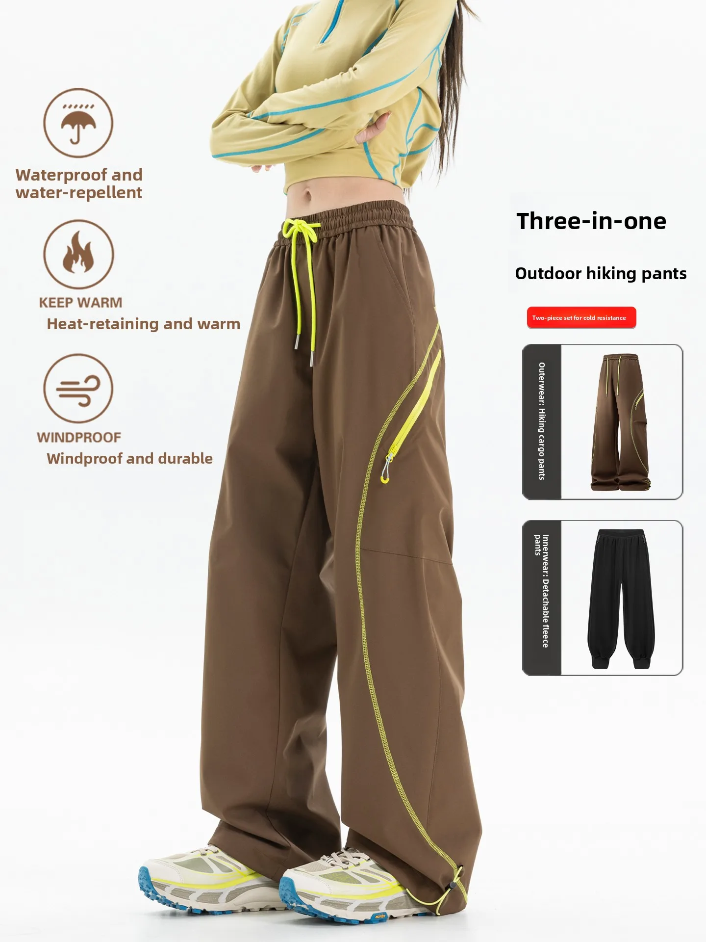 Three-in-One Soft  Ski Pants Men's Women's Outdoor Travel Mountain Climbing Cold Resistance Thick Warm Workwear Autumn W...