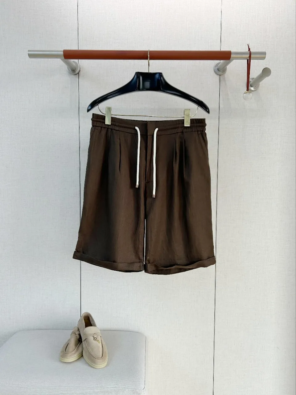 Mens Old Money Style Linen Blend Drawstring Straight Leg Shorts Summer Business Commuting Double Pleated Casual Shorts