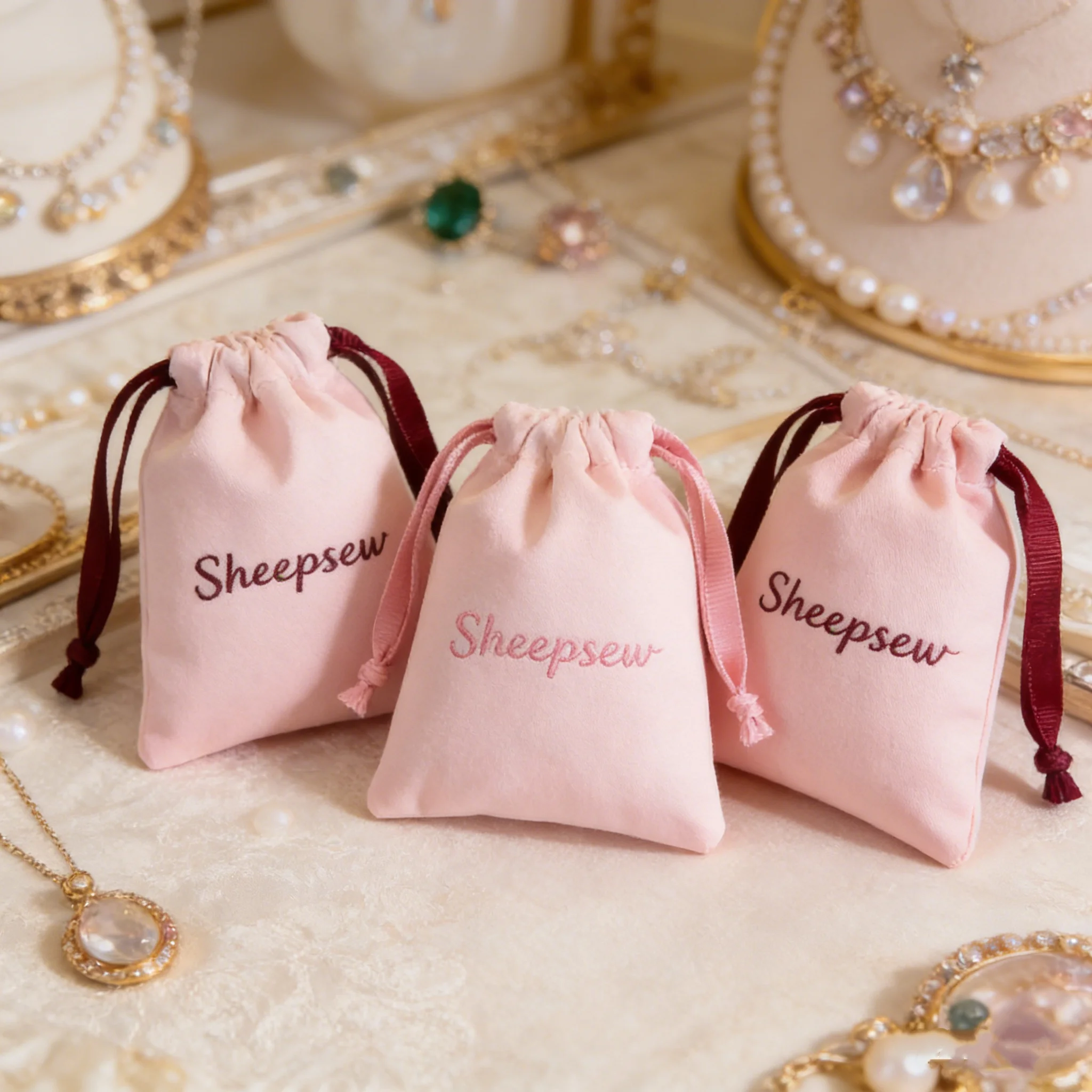 Custom Logo Jewelry Storage Cotton Bag white Linen Cotton Drawstring Organizer Pouches Wedding Earring Ring Stud Packaging Dust