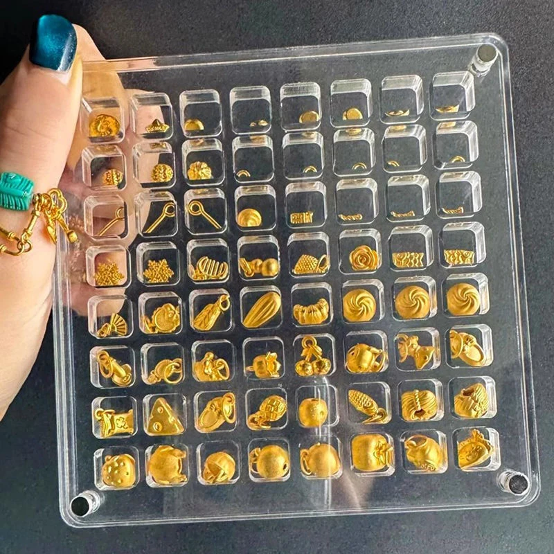 36/64/100 Grids Storage Box Acrylic Gold Transfer Pendant Compartment Collection Box Antioxidant Display Box