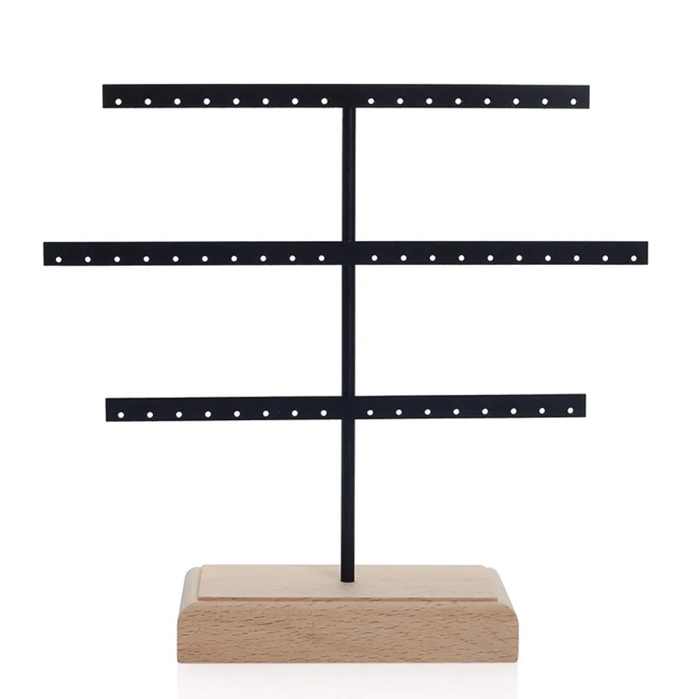 Creative 52 Holes Earrings Display Stand Wooden Base Metal Jewelry Storage Rack Space Saver Bracelet Anklet Stud Holder Desktop