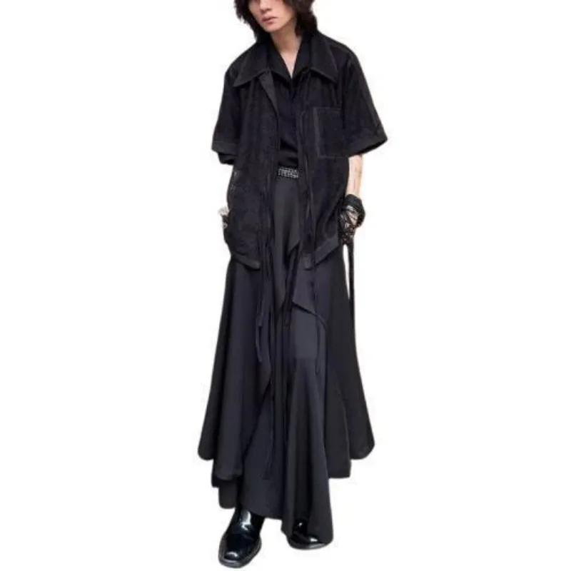 Irregular Gray Suit Half-length Trousers Men's Spring and Summer New Retro A-word Mid-waist Thin Big Skirt Exquisite Personality