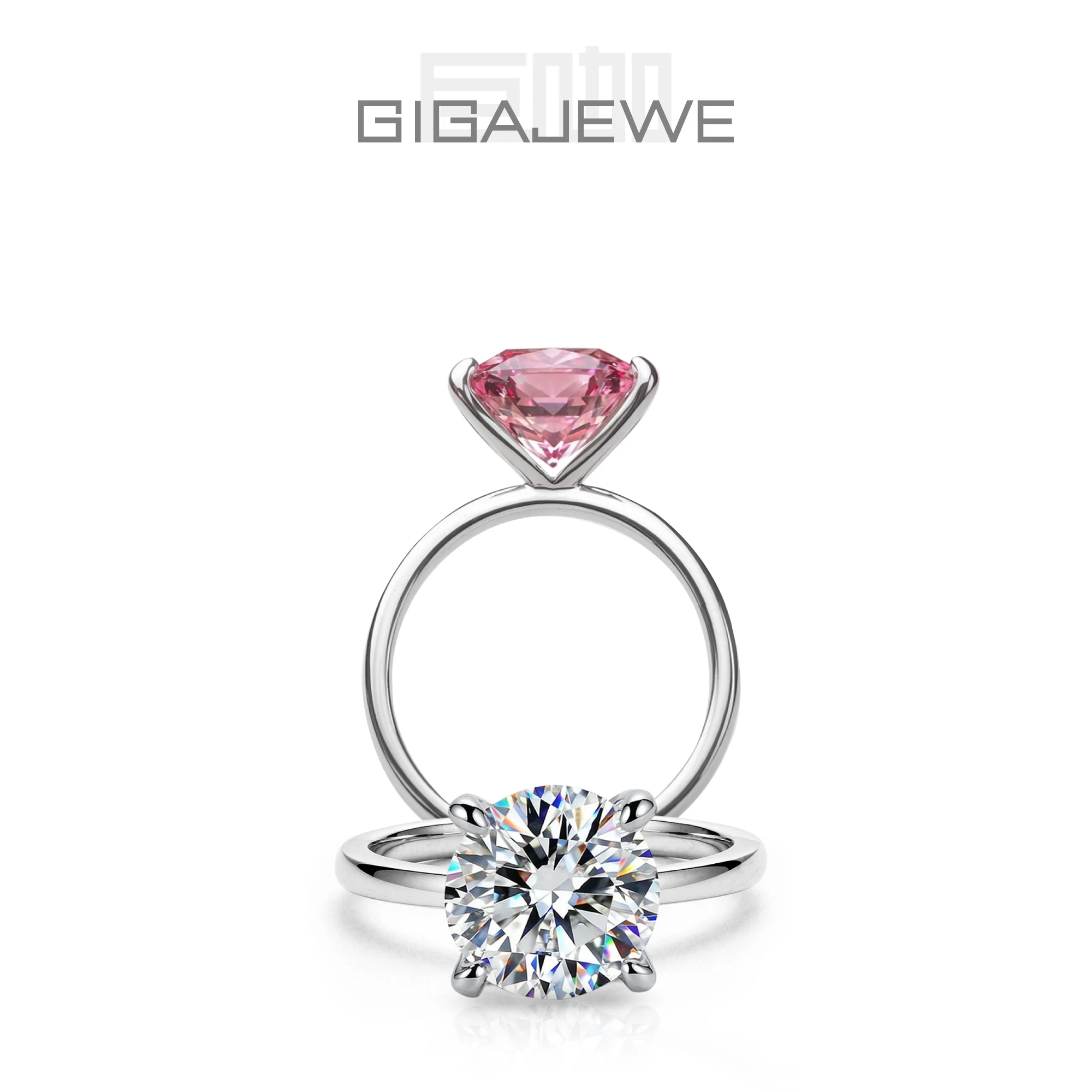 GIGAJEWE 4.0CT Moissanite Jewelry Ring Round Cut Charm Choice 18K Gold Plated 925 Silver Diamond Test Passed Gift for Women