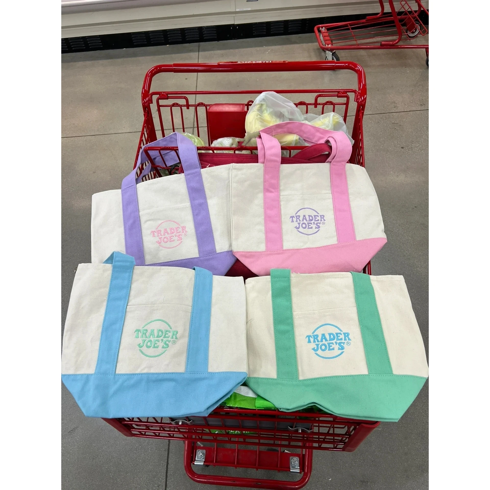  Canvas Tote Bag Trendy Brand TRJoes Summer Convenient Holiday Bag Double Strap Macaron Color Stitching Splice Element