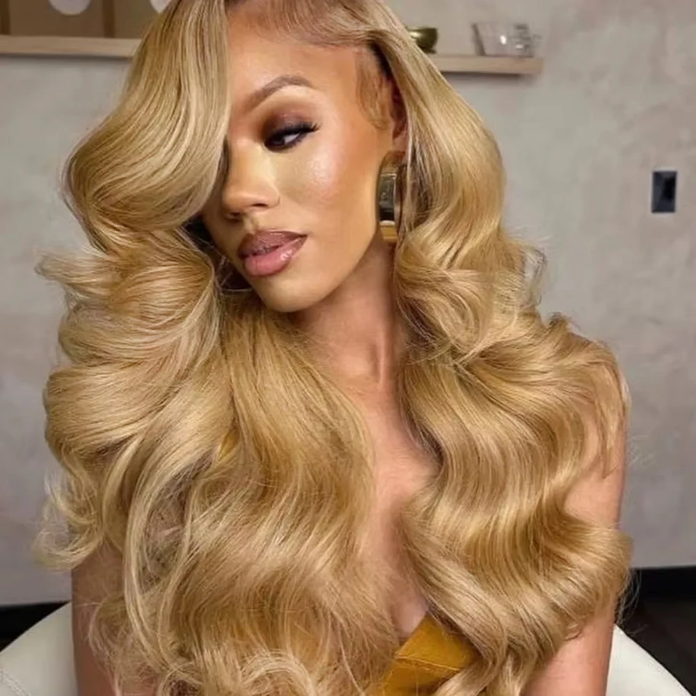 16A 100% Remy Hair Honey Blonde Body Wave Human Hair Wigs #27 Color 13x4 HD Lace Frontal Wigs For Women 16A Brazilian Hair 180%