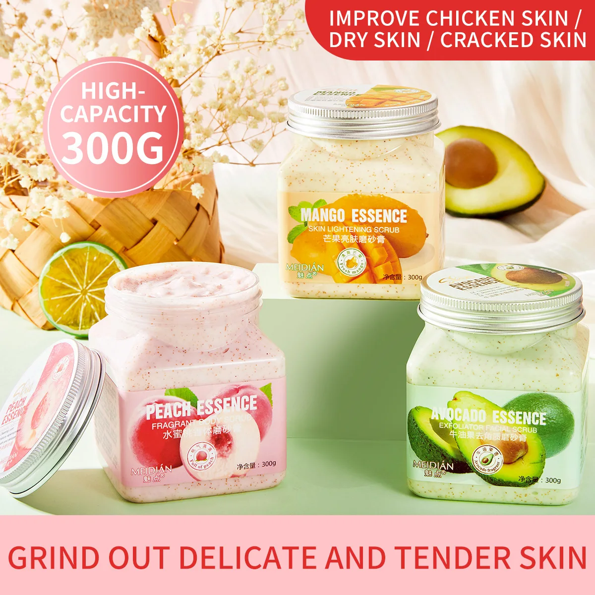 Fruity Bath Salt Body Scrub Relaxing Home Spa Exfoliating Dead Skin for Back Full Body Large Jar Soothing Scrub Salt Body Care