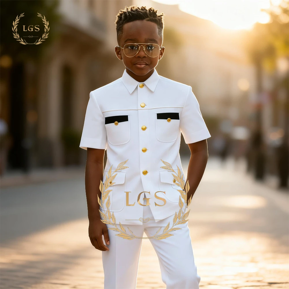Boys' Custom Stylish 2-Piece Formal Suit  Short Sleeve Utility Blazer & Tailored Pants for All Celebrations