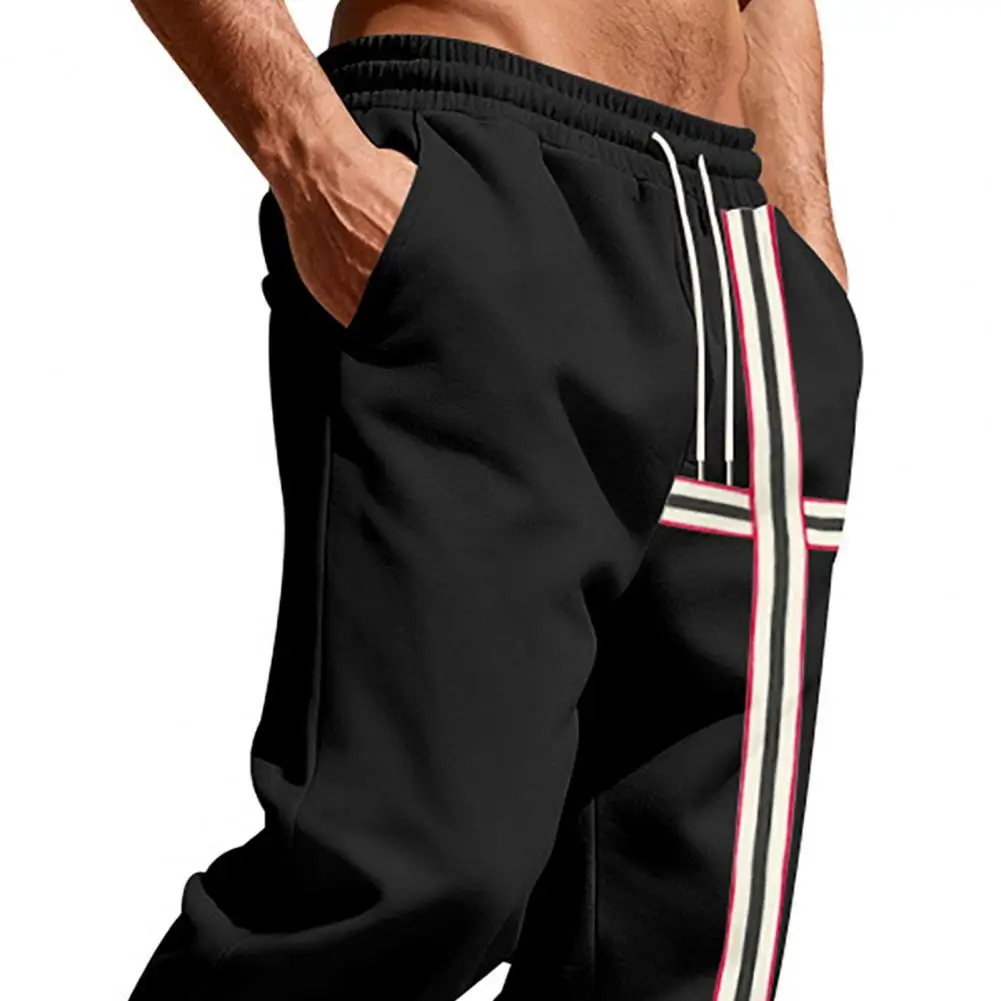 Adjustable Waist Sweatpants Casual Men Pants Men's Mid-rise Sweatpants with Adjustable Drawstring Reinforced Pockets for Daily