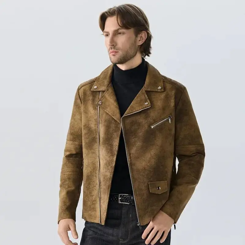 American Retro Washed Tie Dye Matte Leather Jacket For Middle-Aged And Young People Autumn Winter High-Grade Workwear Coat