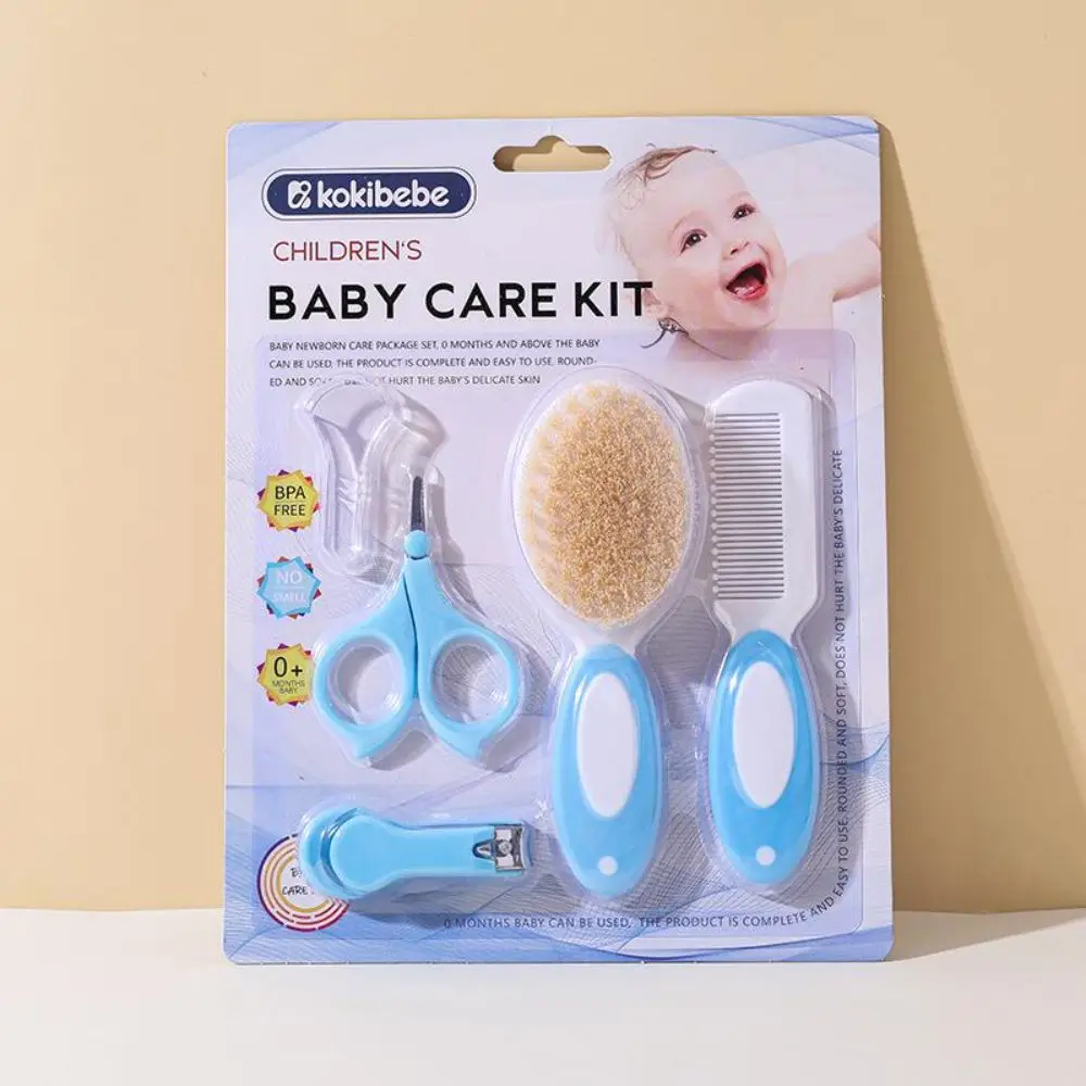 New Soft Nylon Infant Care Set Round Tip Non-slip Handle Brush Comb Set Nail Clipper Care Kit