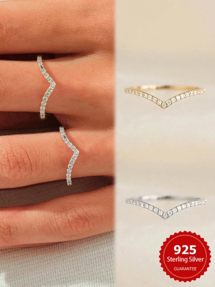 925 Sterling Silver Fashion V-shaped zircon Shiny Thin Ring For Women Anniversary Party Personalized High Quality Fine Jewelry