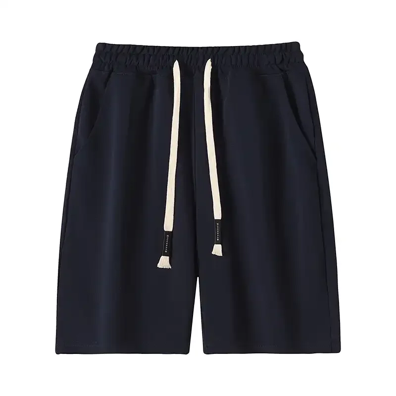 Men's Cotton Blend Solid Drawstring Casual Shorts Summer Loose Basic Five-Point Pants
