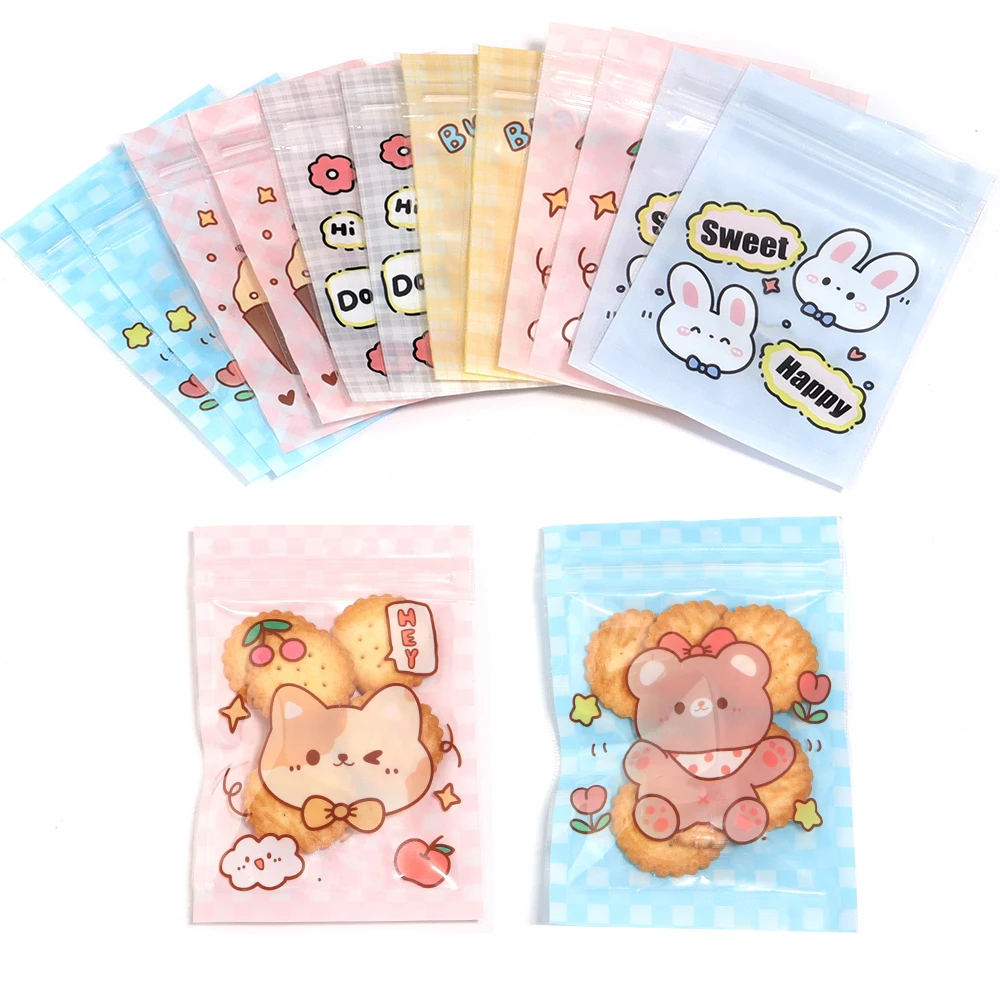 20pcs/lot 7.5x11cm Cute Cartoon Self Sealing Bags Ziplock Bags For Jewelry Display Packaging Reusable Cookies Candy Storage Bag