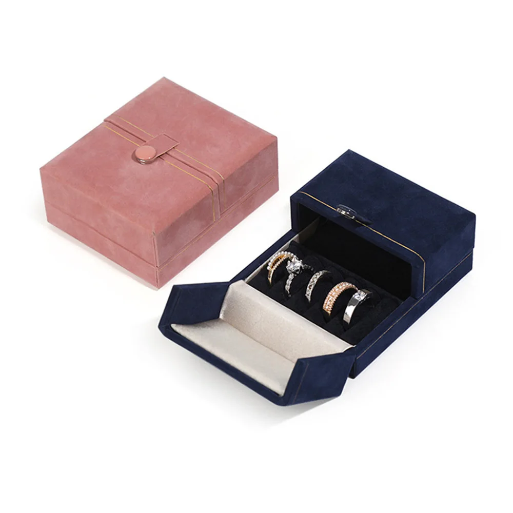 High-End Flannel Snap Double Open Jewelry Storage Gift Box Ring Stud Necklace Display Collection Box Travel Portable Jewelry Box